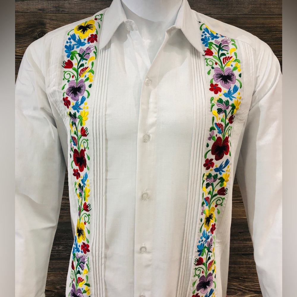 Mens Guayabera Camisa Wedding Shirt Hummingbirds Flower Embroidery